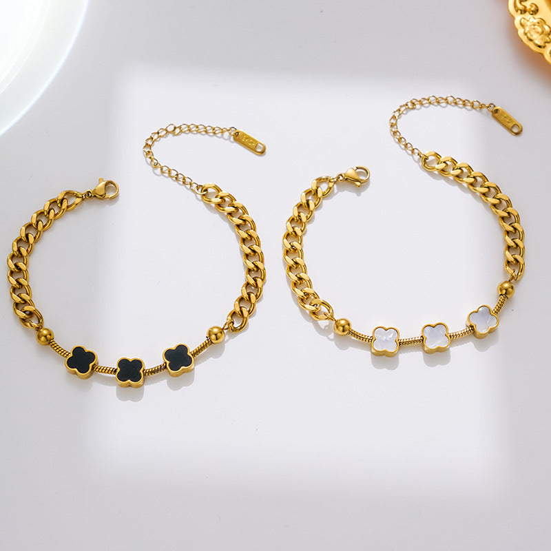 Pulseira trevo em aço titânio ouro 18k, casais e amigos 