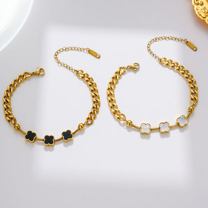 Pulseira trevo em aço titânio ouro 18k, casais e amigos 