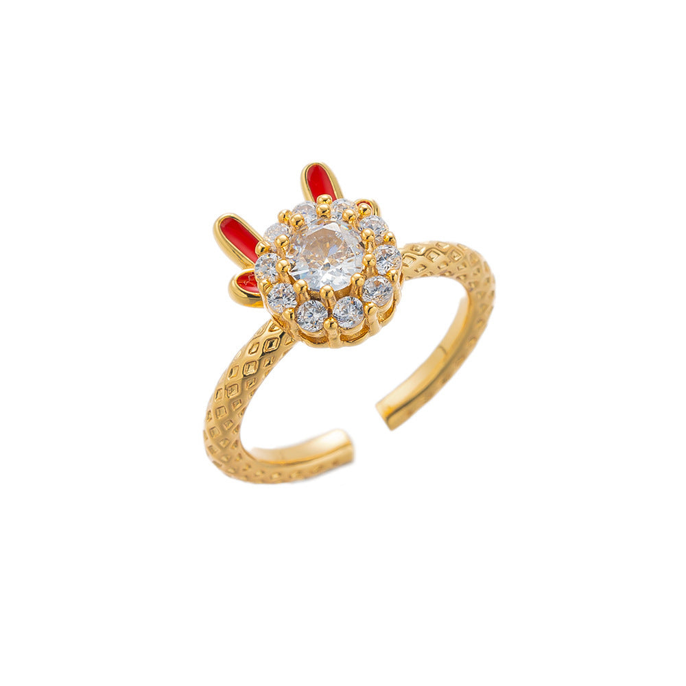 Red Rotatable Dragon Ring Female
