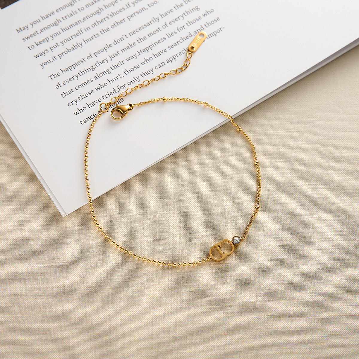 Women's CD Letter Diamond-Accented Spliced Chain Bracelet