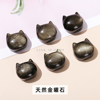 14Mm natural silver obsidian cat head horizontal hole accessories