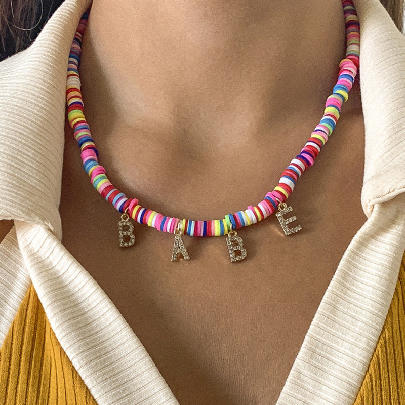 Soft ceramic rice bead flower necklace