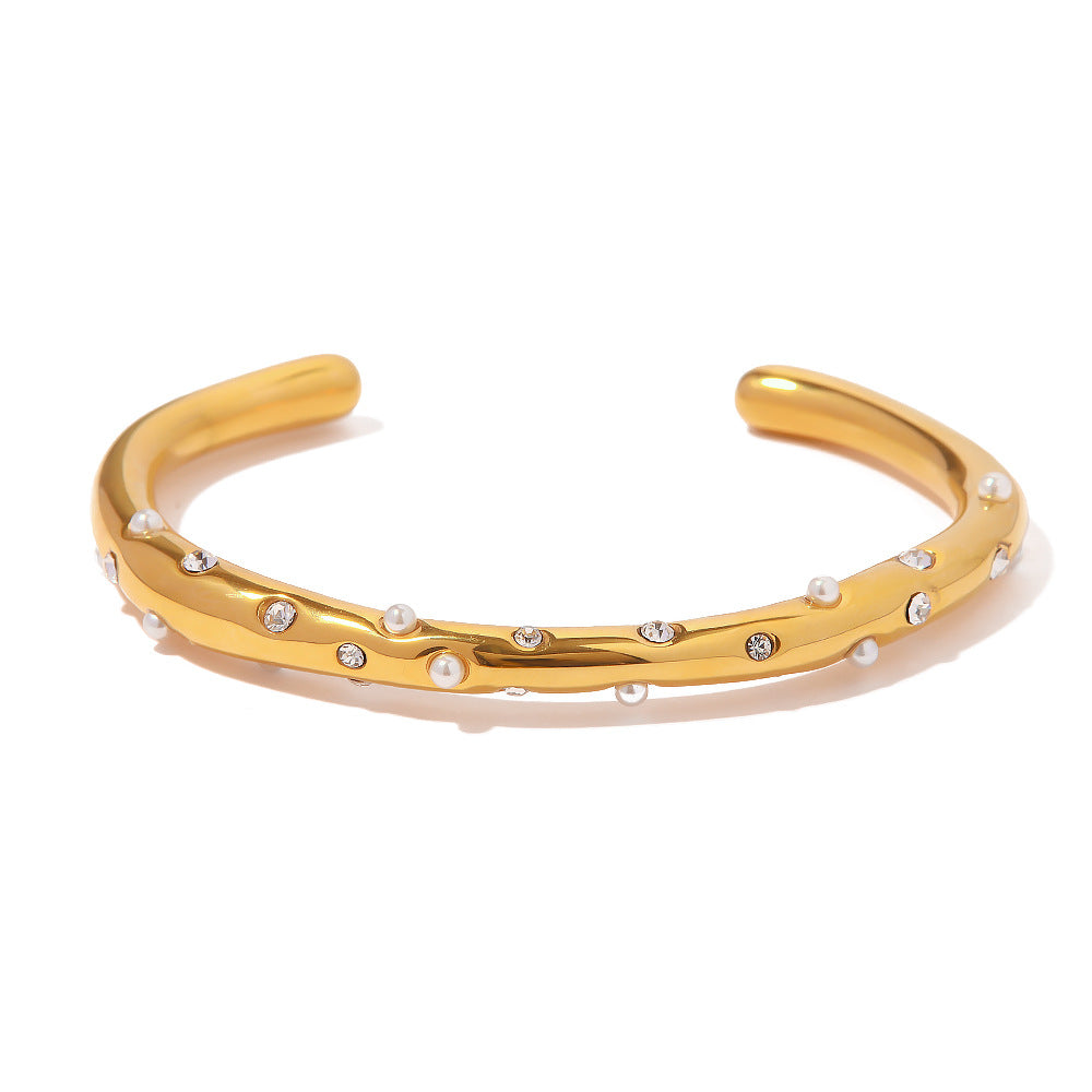 Pearl and zircon cross-inlaid bracelet
