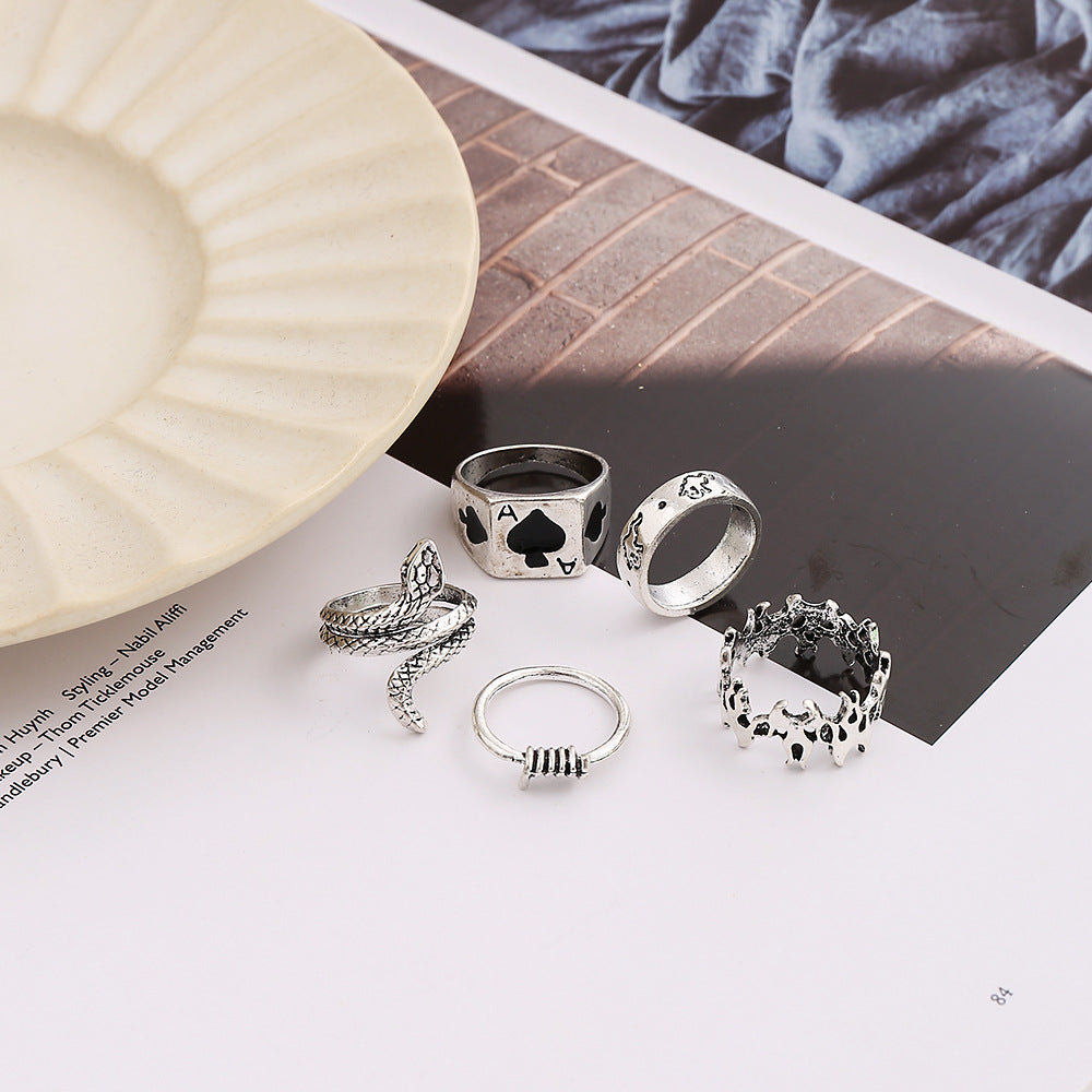 Retro Snake Mushroom Flame Ring Set