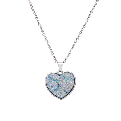 Electroplated dyed crystal stainless steel heart-shaped necklace