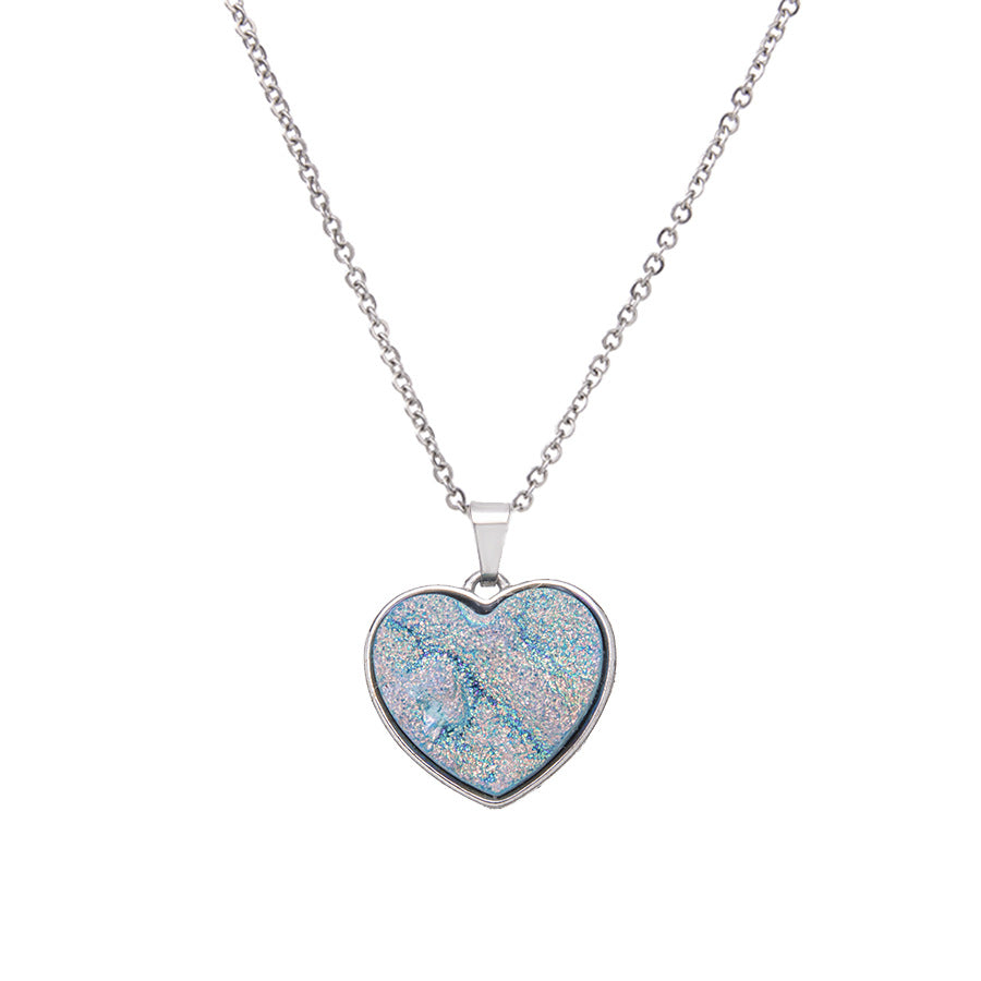 Electroplated dyed crystal stainless steel heart-shaped necklace