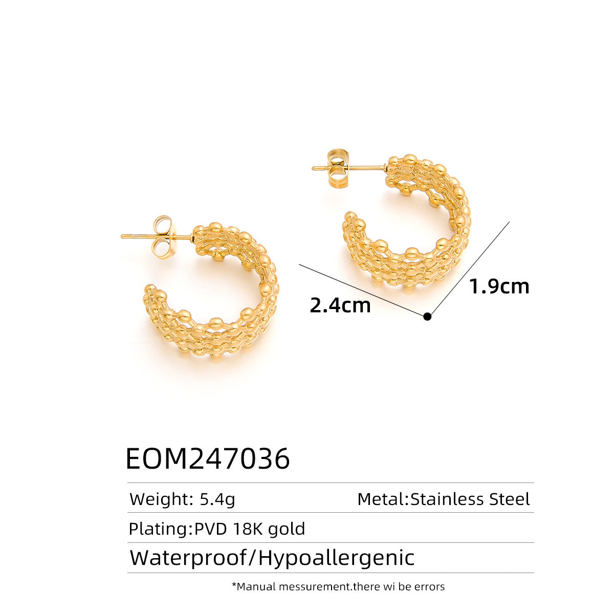 18K Gold Titanium Steel Hollow Geometric Statement Earrings