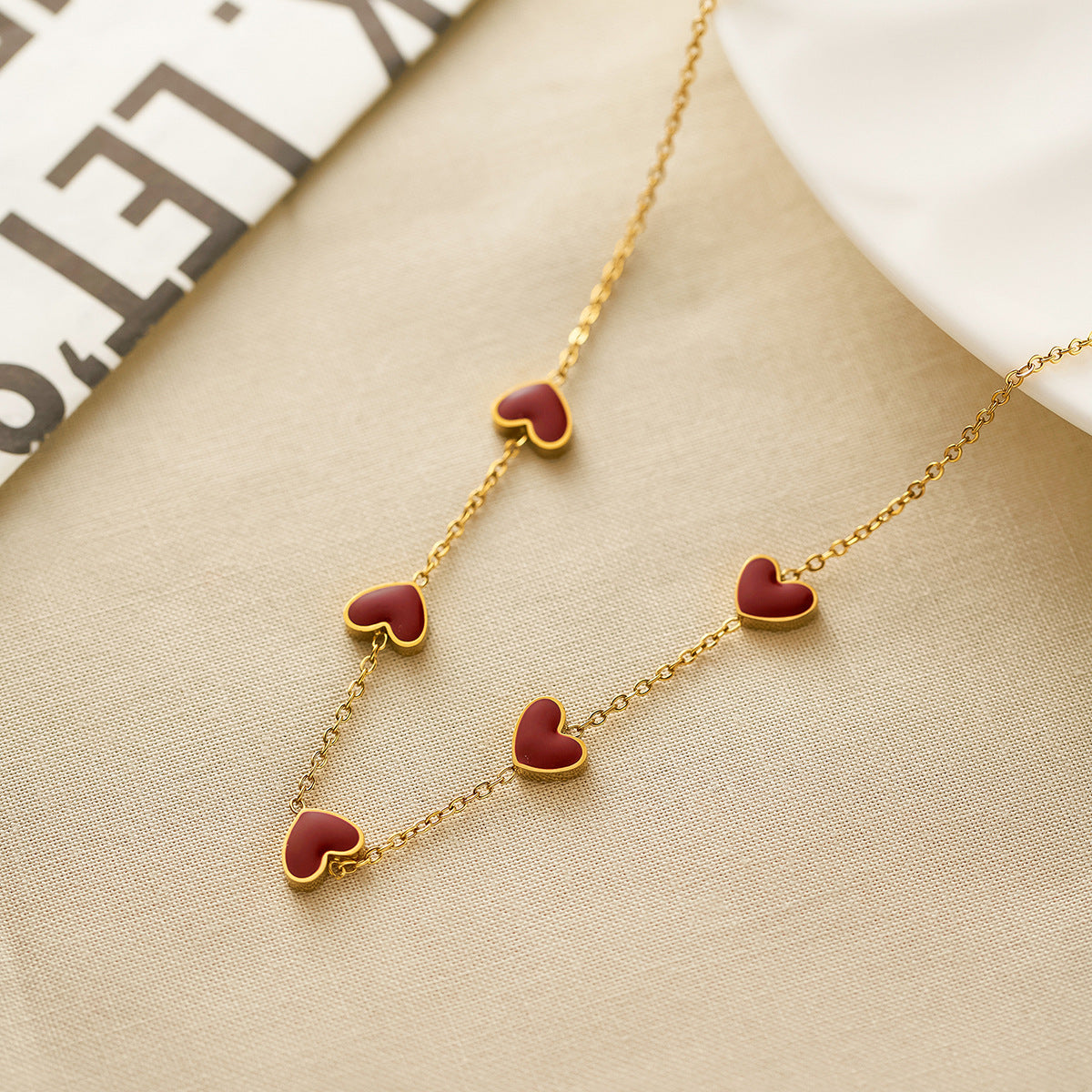 Women's 18K Gold-Plated Titanium Steel Heart Pendant Necklace — Enamel Multi-Love Design, Non-Fading