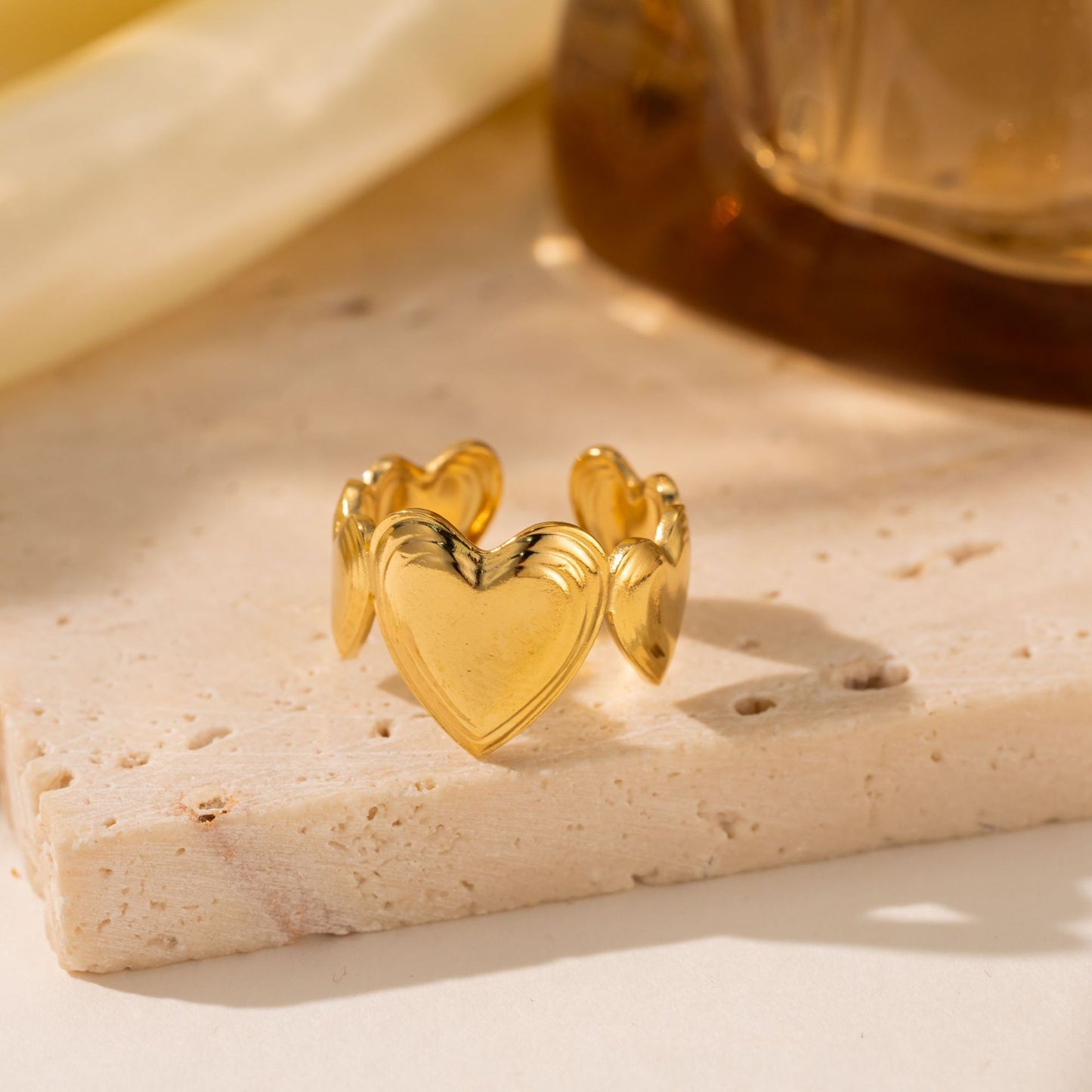 18K Gold Titanium Steel Heart Ring