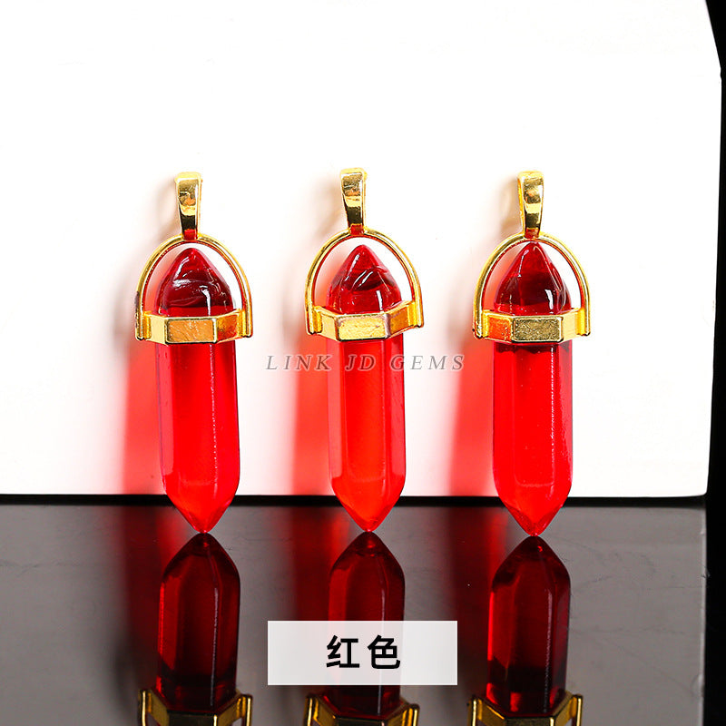 Colorful glass hexagonal column pendant