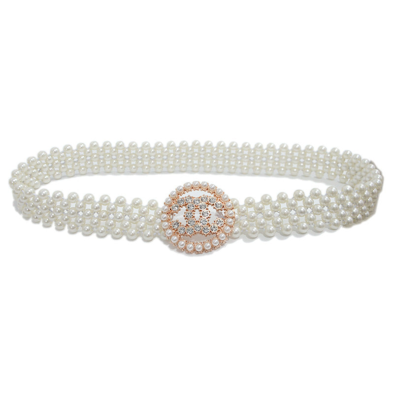 Slim Fit Rhinestone Pearl Wide Waist Chain
