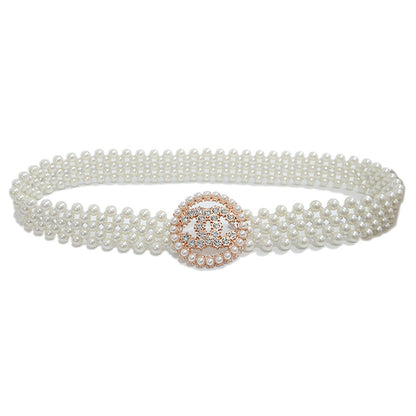 Slim Fit Rhinestone Pearl Wide Waist Chain