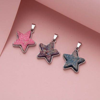 Electroplated Crystal Teeth Colorful Five-pointed Star Stainless Steel Pendant Necklace