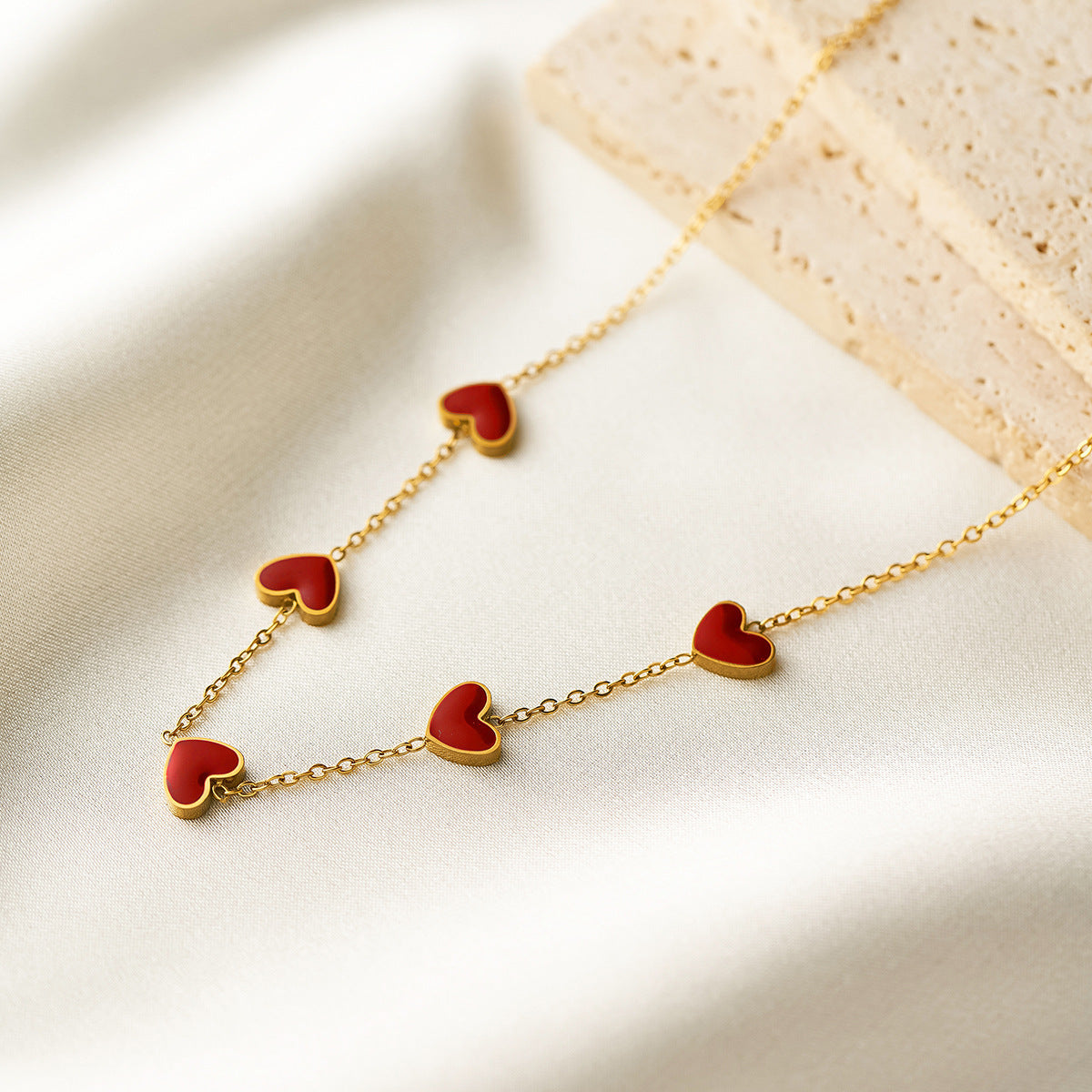 Women's 18K Gold-Plated Titanium Steel Heart Pendant Necklace — Enamel Multi-Love Design, Non-Fading