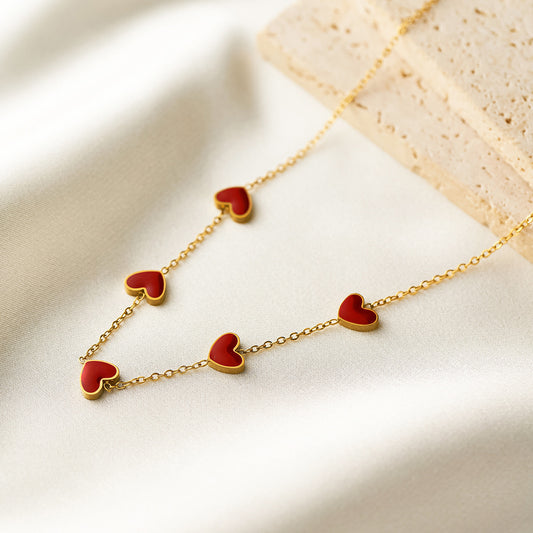 Women's 18K Gold-Plated Titanium Steel Heart Pendant Necklace — Enamel Multi-Love Design, Non-Fading