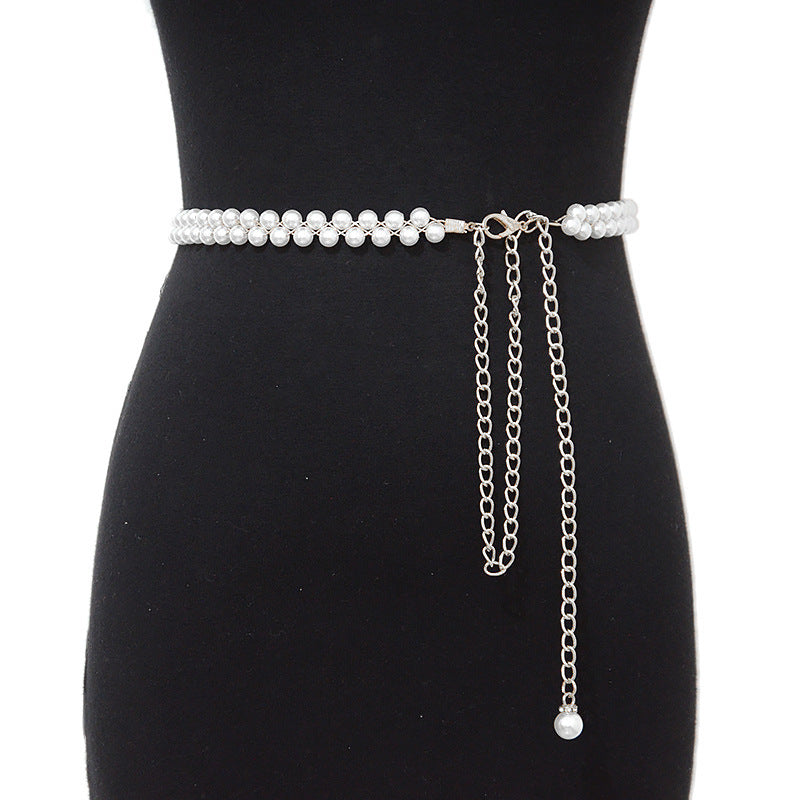 Pearl String Sewn Metal Belt