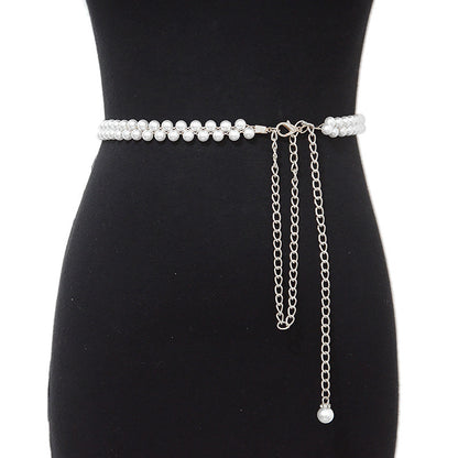 Pearl String Sewn Metal Belt