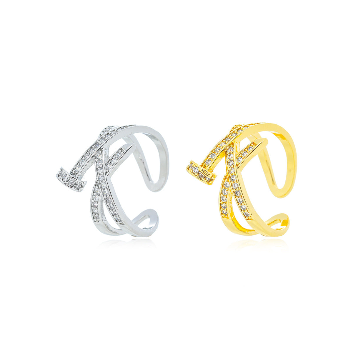 Anillo abierto de uñas con cinturón de diamantes de imitación apilable 