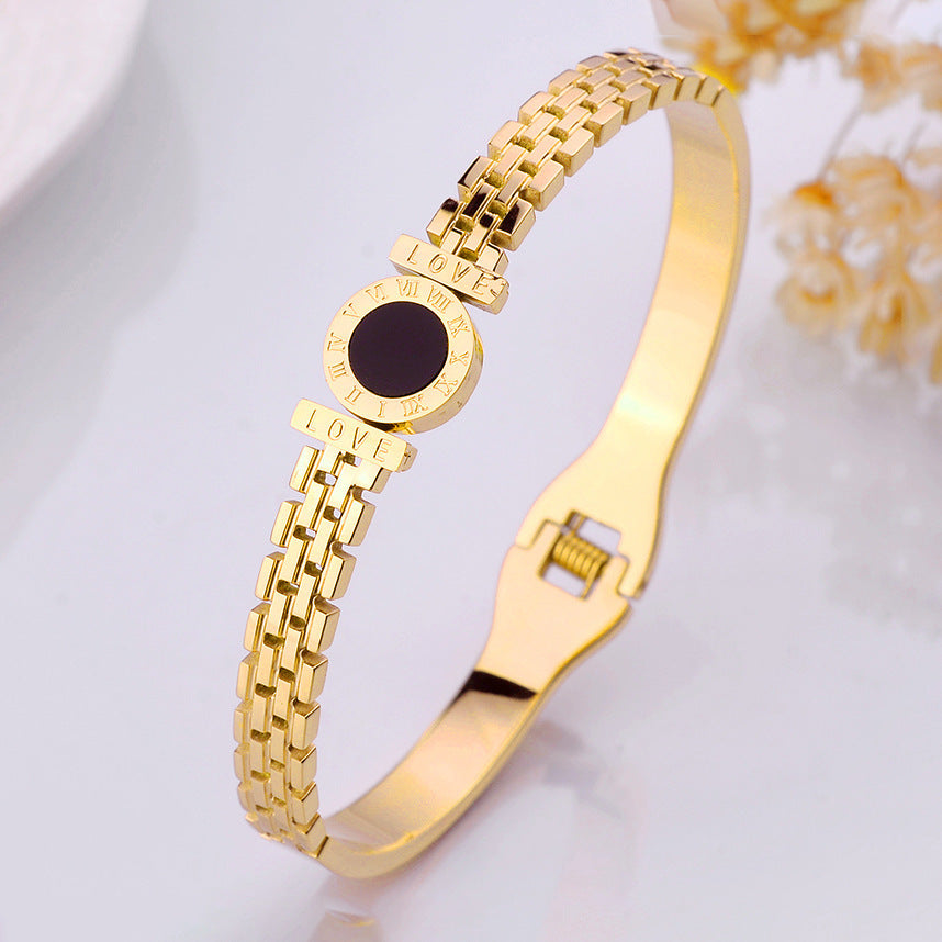 Women's 18K Rose Gold-Plated Titanium Steel Roman Numeral Bracelet — Non-Fading Minimalist