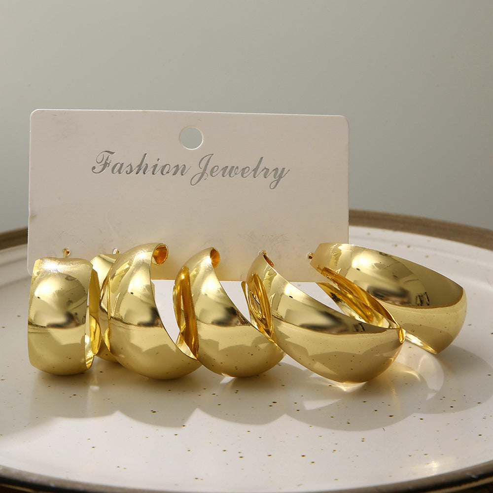 Gold C-Shaped Hoop Earring Set