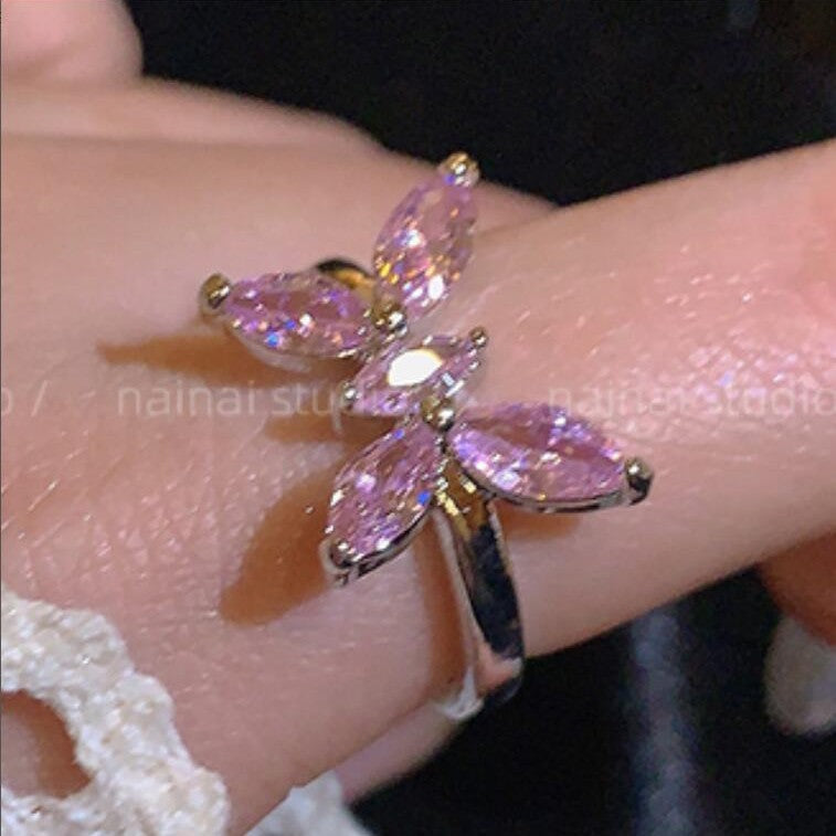 Bow Peach Heart Adjustable Ring