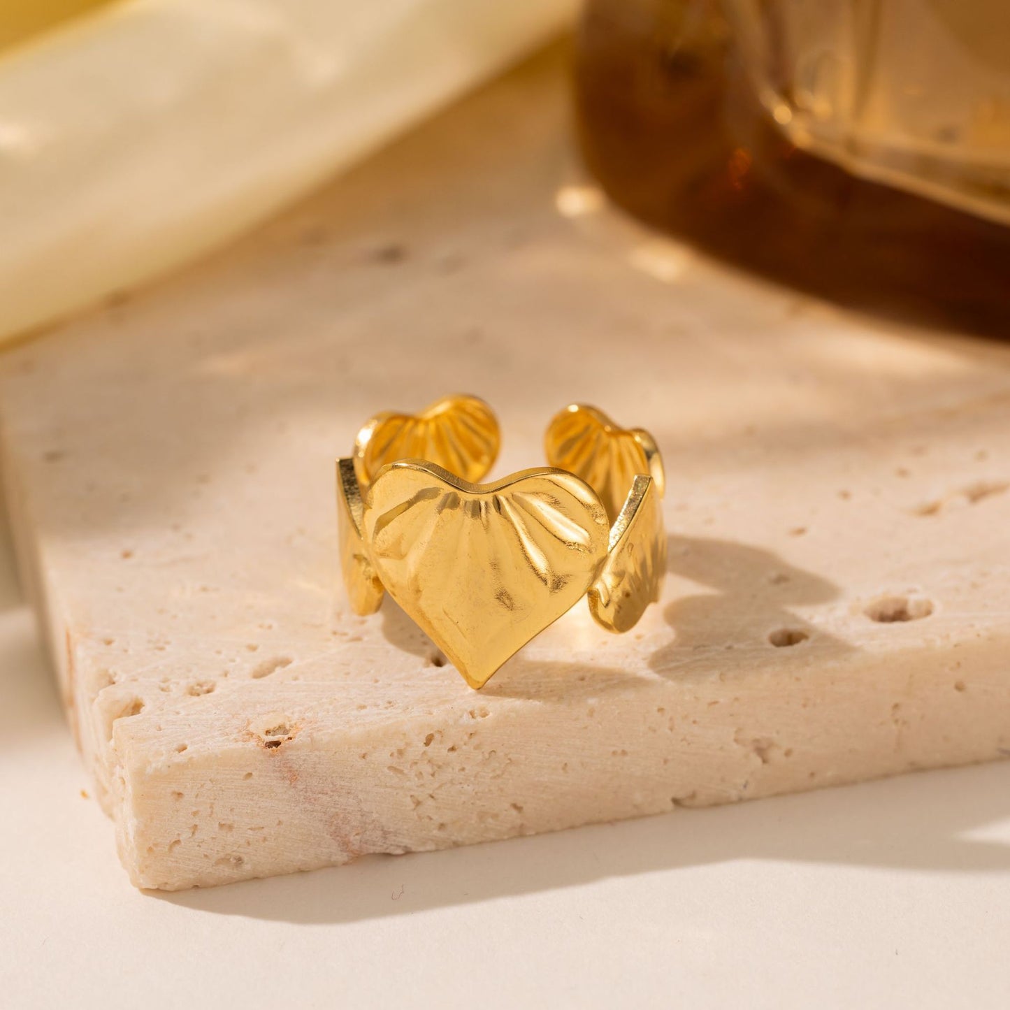 18K Gold Titanium Steel Heart Ring