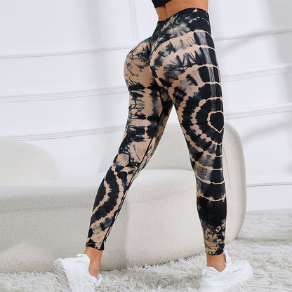 Pantalones de yoga teñidos anudados de cintura alta con trasero color melocotón sin costuras 