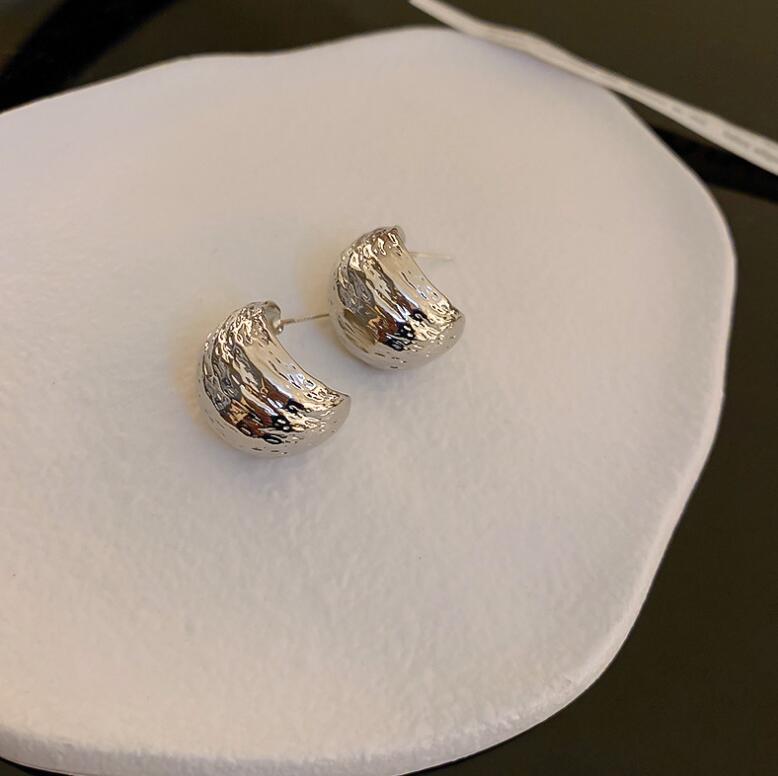 925 Silver Needle Geometric C Earrings