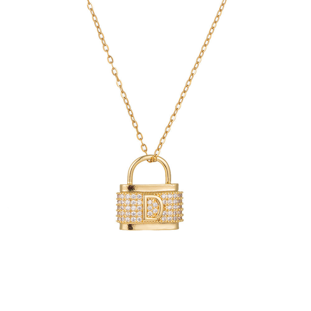 Women's Lucky D Lock Titanium Steel Gold-Plated Collarbone Necklace