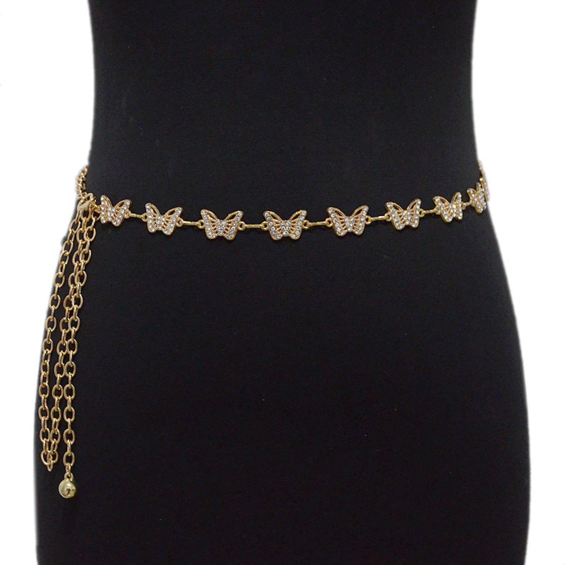 Butterfly rhinestone inlaid decorative metal chain