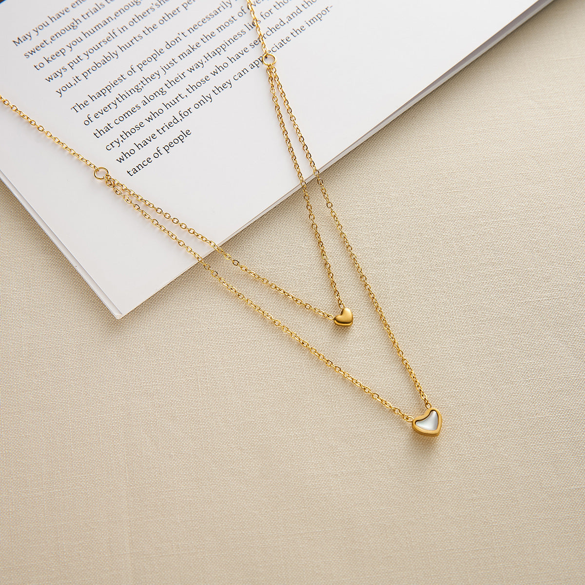 18K Gold-Plated Titanium Steel Double-Layer Heart Shell Clavicle Necklace
