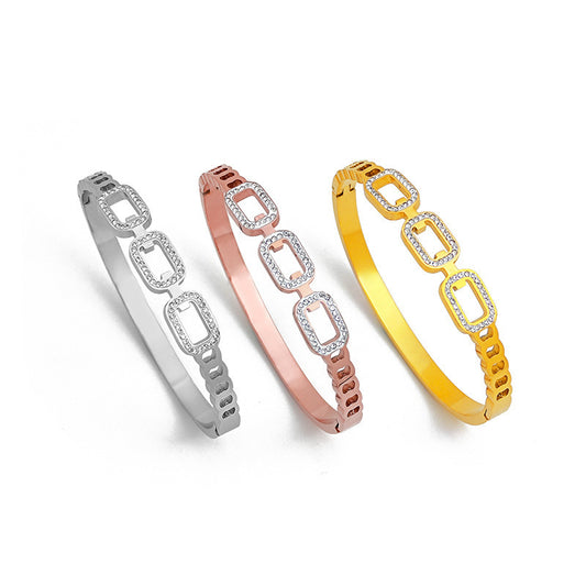 Oval with drill hollow titanium steel bracelet