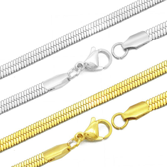 Collar de acero de titanio con cadena de hueso de serpiente plana 