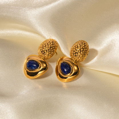 Triangle inlaid lapis lazuli earrings
