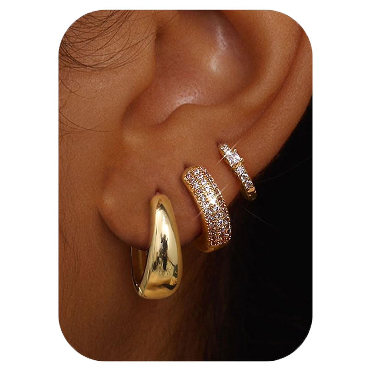Zirconia Twist Hoop Earring Set (3pc)