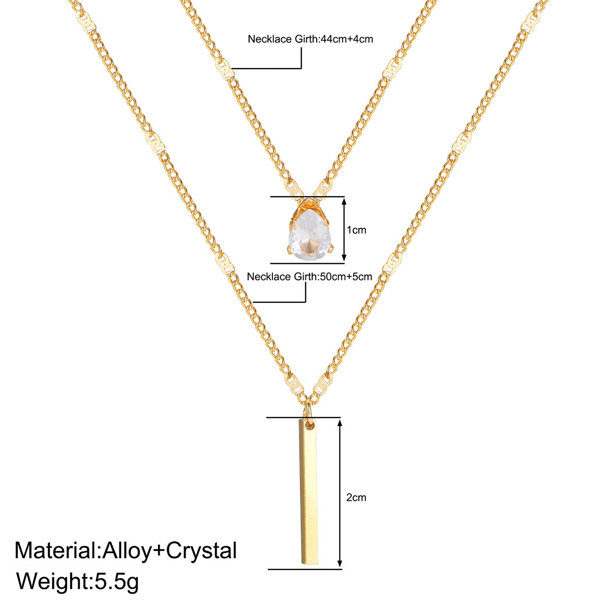 Collar largo con borlas de diamantes en forma de lágrima de doble capa 