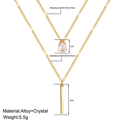 Collar largo con borlas de diamantes en forma de lágrima de doble capa 