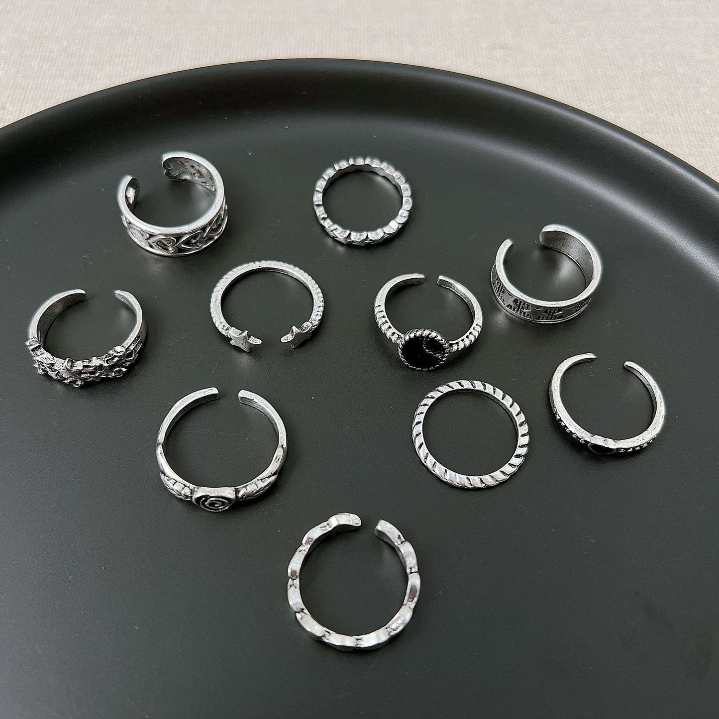 Vintage distressed ring set 10 pieces