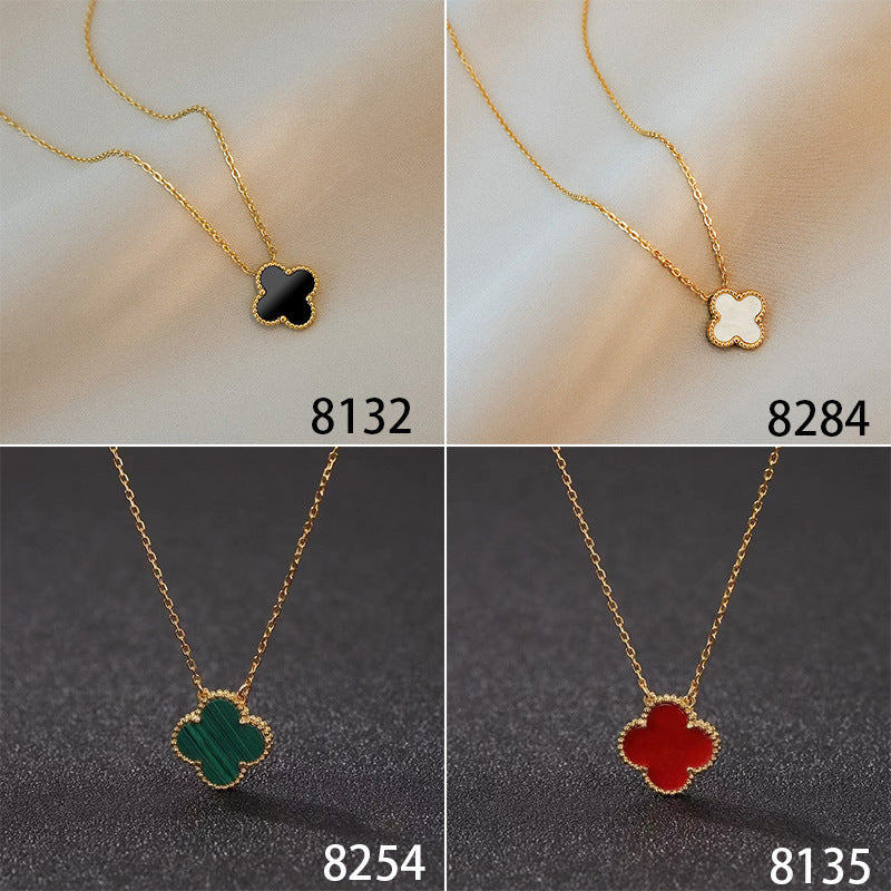Four-Leaf Clover Gold-Plated Titanium Steel Jewelry Set (Necklace, Earrings, Bracelet)