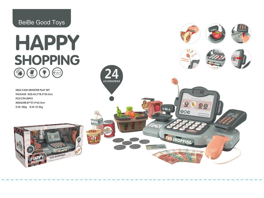 Caja registradora de supermercado para niños, juguete con simulación de pago por teléfono móvil, mostrador de cajero multifuncional, juego de simulación para niñas 
