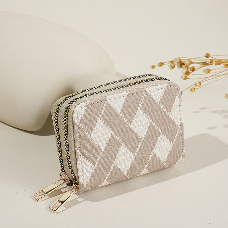 Portable double zipper multi-card wallet