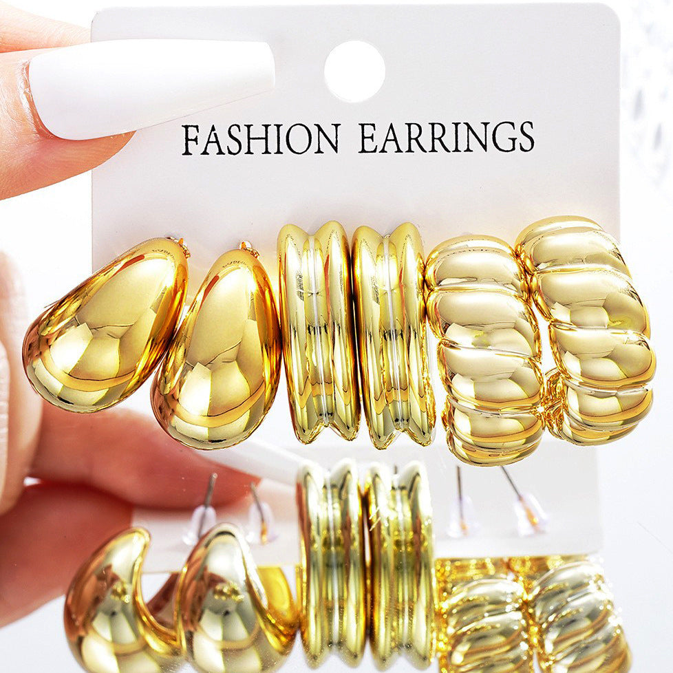 Cross-border hot-selling earrings set European and American ins style metal geometric twist earrings combination earrings
