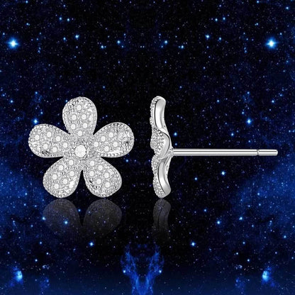 Copper inlaid 5A zircon flower stud earrings