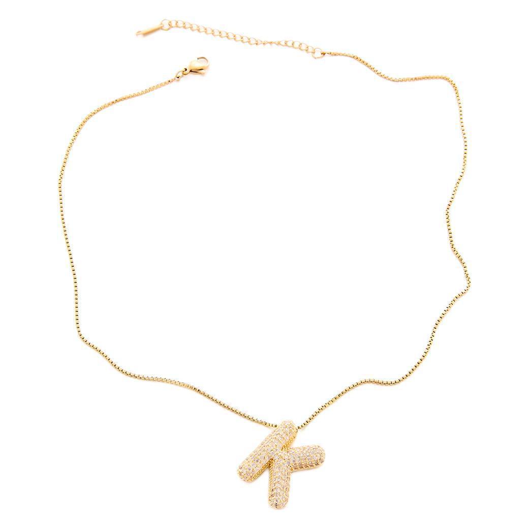 18K Gold-Plated Alphabet Necklace with Micro Zircon (Titanium Steel)
