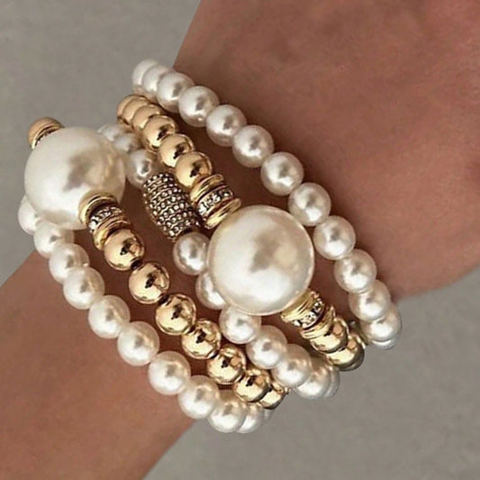 Exaggerated Imitation Pearl Bracelet Set (5-Piece)
