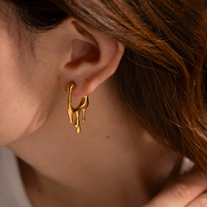 18k gold stainless steel liquid earrings