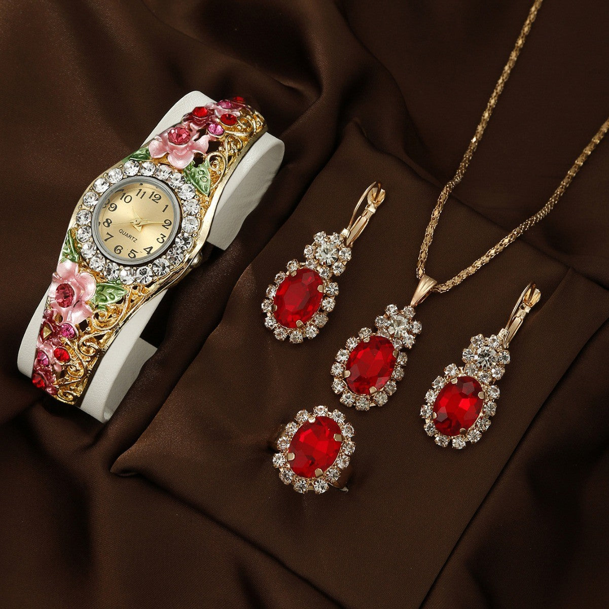Watch Square Peacock Water Drop Jewelry Set