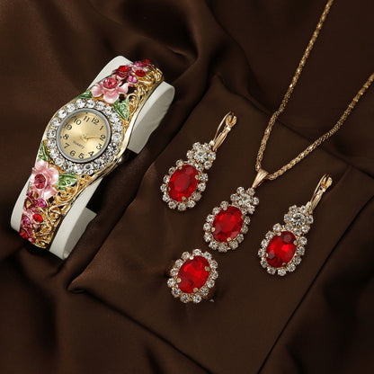 Watch Square Peacock Water Drop Jewelry Set