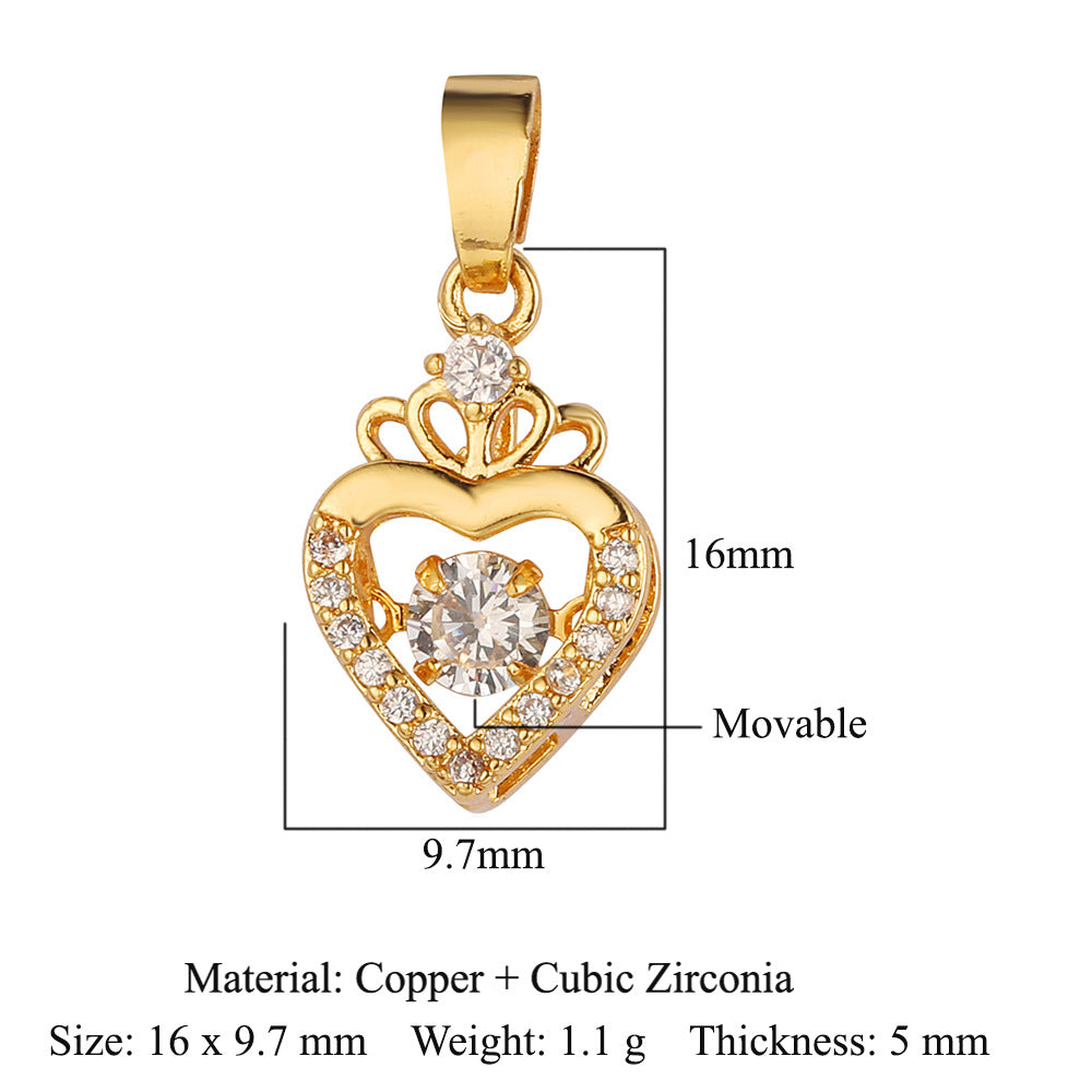 Copper zircon pendant, heart-shaped key, crown wings.