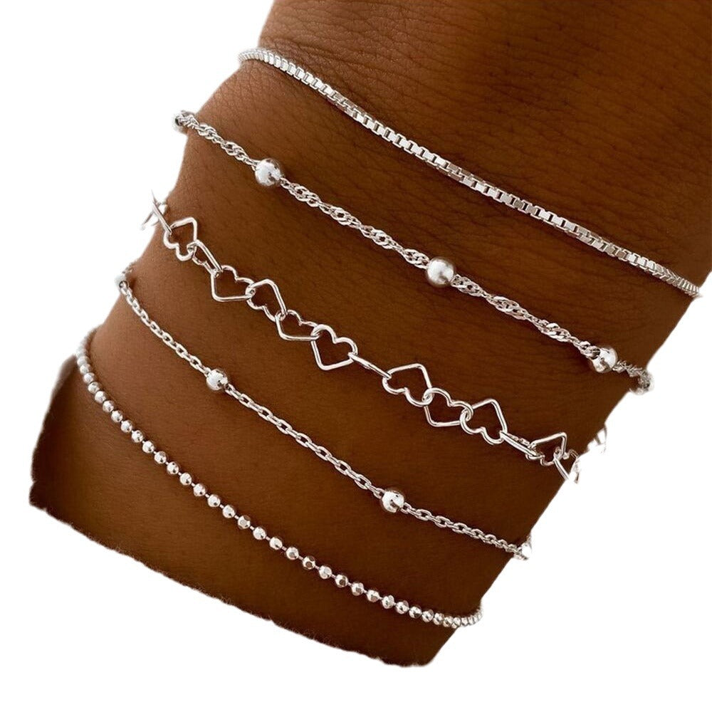 Alloy Bead & Box Chain Bracelet Set